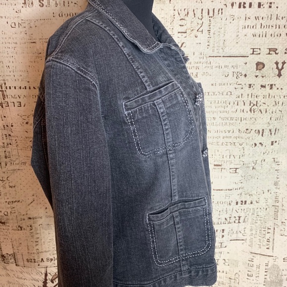 Chico’s Platinum Jean Jacket rhinestone buttons L - Picture 8 of 8